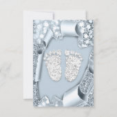 Invitation Baby shower bleu argent Pieds Parties scintillant  (Dos)