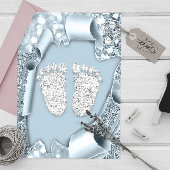Invitation Baby shower bleu argent Pieds Parties scintillant