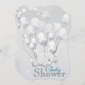 Invitation baby shower bleu argenté (Devant / Derrière)