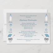 Invitation Baby shower bleu argenté de hochet et de petit (Dos)