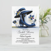 Invitation Baby Shower Bleu avec Chapeau Derby (Debout devant)