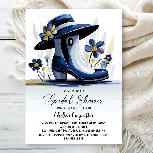 Invitation Baby Shower Bleu avec Chapeau Derby