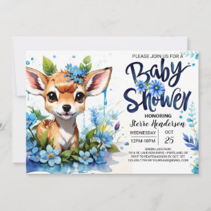 Invitation Baby shower bleu avec Woodland Adventure pour Garç