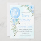 Invitation Baby shower Bleu Balloon (Devant)