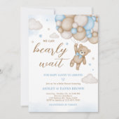 Invitation Baby shower Bleu Bear Balloons (Devant)