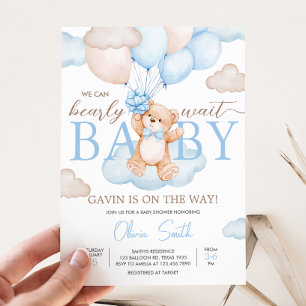 Invitation Baby shower bleu Bear Bear Balloon