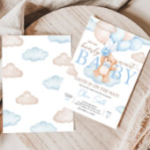 Invitation Baby shower bleu Bear Bear Balloon