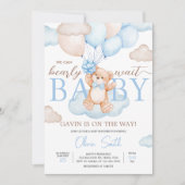 Invitation Baby shower bleu Bear Bear Balloon (Devant)