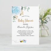 Invitation Baby shower bleu bee bee floral vert garçon (Debout devant)