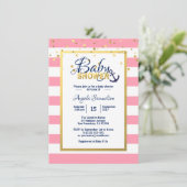 Invitation Baby shower bleu blanc bleu marine (Debout devant)