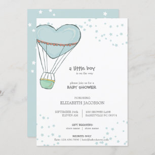 Invitation Baby shower Bleu Bleu Bleu à air chaud
