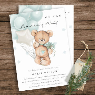 Invitation Baby shower Bleu Bleu Cute Aqua Bearly Wait Balloo