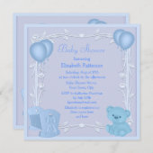 Invitation Baby shower Bleu Bleu Cute Teddy Bear & Crib (Devant / Derrière)