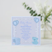 Invitation Baby shower Bleu Bleu Cute Teddy Bear & Crib (Debout devant)