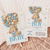 Invitation Baby shower Bleu Bleu de l'ours en peluche