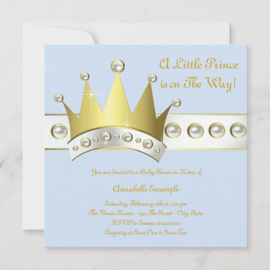 Invitation Baby shower Bleu Bleu et Or (Devant)