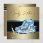 Invitation Baby shower Bleu Bleu et Or (Devant / Derrière)