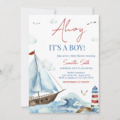 Invitation Baby shower bleu bleu rouge (Devant)