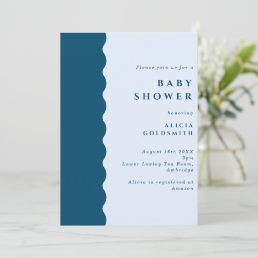 Invitation Baby shower bleu Boho Scalloped Edge (Debout devant)