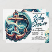 Invitation Baby shower Bleu Boho Waves (Devant / Derrière)