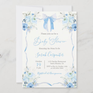 Invitation Baby shower bleu Bow garçon