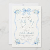 Invitation Baby shower bleu Bow garçon (Devant)