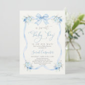 Invitation Baby shower bleu Bow garçon (Debout devant)
