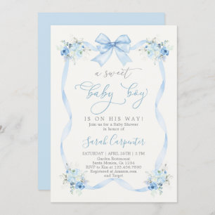 Invitation Baby shower bleu Bow garçon