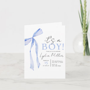 Invitation Baby shower Bleu Bow Invitation, Baby shower garço