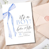 Invitation Baby shower Bleu Bow Invitation, Baby shower garço
