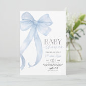 Invitation Baby shower Bleu Bow Modèle d'invitation (Debout devant)