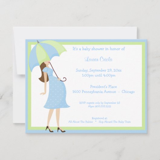 Invitation Baby shower bleu branché (Devant)