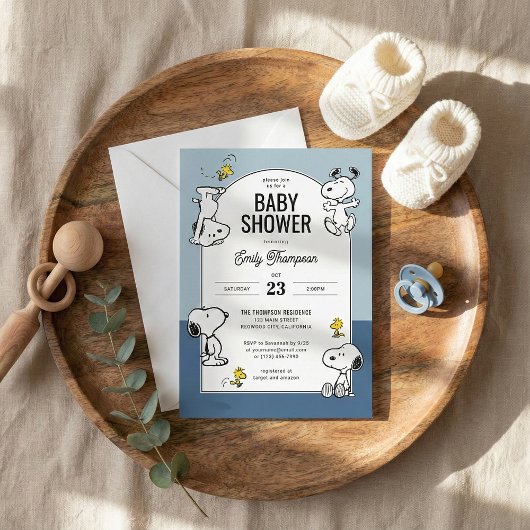 Invitation Baby shower bleu cacahuète et bois