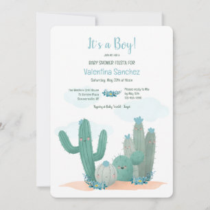 Invitation Baby shower bleu Cactus Blooms
