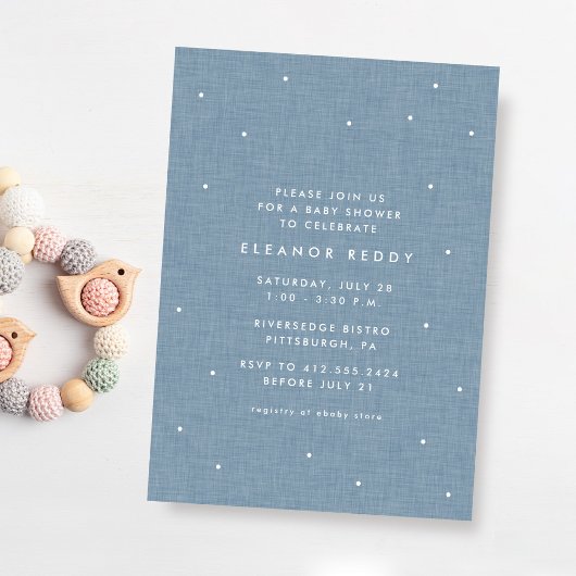 Invitation Baby shower bleu cambray simple