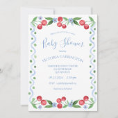 Invitation Baby shower bleu cerise doux (Devant)