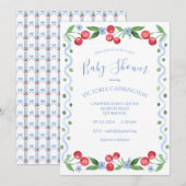 Invitation Baby shower bleu cerise doux (Devant / Derrière)