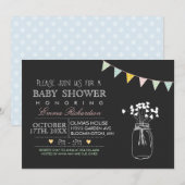 Invitation Baby shower bleu Chalkboard moderne (Devant / Derrière)