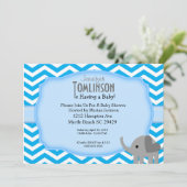 Invitation Baby shower bleu Chevron et éléphant (Debout devant)