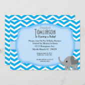 Invitation Baby shower bleu Chevron et éléphant (Devant / Derrière)