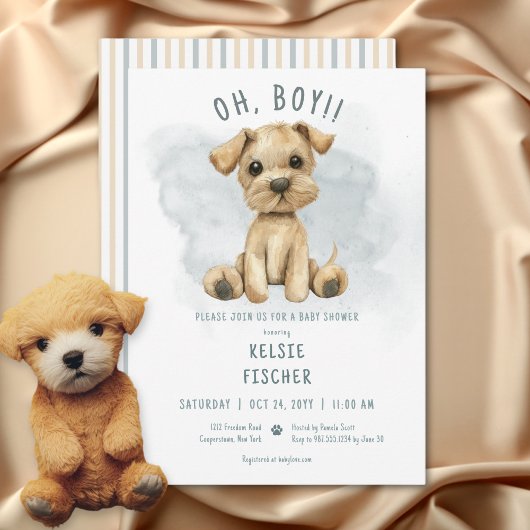 Invitation Baby shower bleu Chiot Bleu Cute Oh Boy