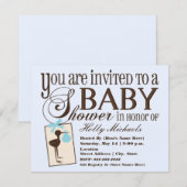 Invitation Baby shower bleu cigogne sophistiquée (Devant / Derrière)