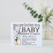 Invitation Baby shower bleu cigogne sophistiquée (Debout devant)