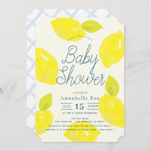 Invitation Baby shower bleu citron peint à la main