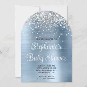 Invitation Baby shower bleu clair Parties scintillant argenté