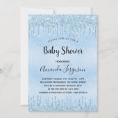 Invitation Baby shower bleu clair parties scintillant gouttes (Devant)