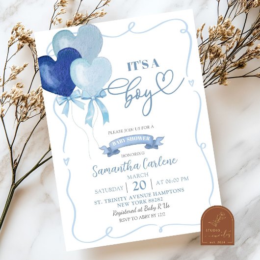 Invitation Baby shower Bleu Coeur