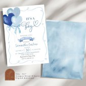 Invitation Baby shower Bleu Coeur