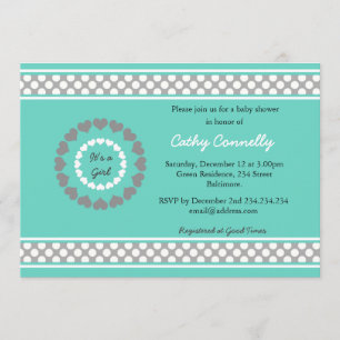 Invitation Baby shower Bleu Coeur Pois Pour Fille Card