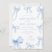 Invitation Baby shower bleu Coquette Bow (Devant)